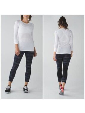 LULULEMON Pace Rival Crop Cyber Stripe Naval Blue Black / Black Sz 4